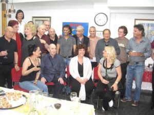 With (standing) Yair Klinger, Ori Harpaz, Hanoch Hasson, Nachum Heiman, Yizhar Cohen, Yossi Huri, Yorik Ben Daviv, Moni Amarilio, Ilana Rovina, Shimrit Or, Yaakov Hollander, Shuli Natan, Yaakov Nave and (sitting) Naomi Atias, Talma Alyagon-Roz, Yitzhak Shimoni and Edna Goren at  the Holon festival, 2008.