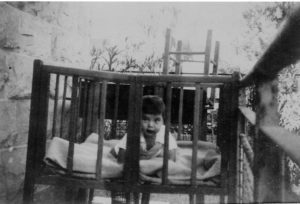 Dudu in the playpen, 1948.